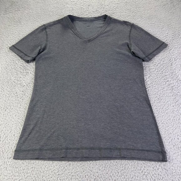 Lululemon Shirt Mens Small Heather Gray V Neck Short Sleeve Athletic Preppy - Picture 1 of 8